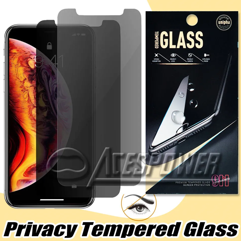 B Kwaliteit voor iPhone 14 13 12 Mini 11 Pro XR XS Max X 8 7 6s plus privacyscherm Protector Anti-Spy Anti-Spy Real Tempered Glass