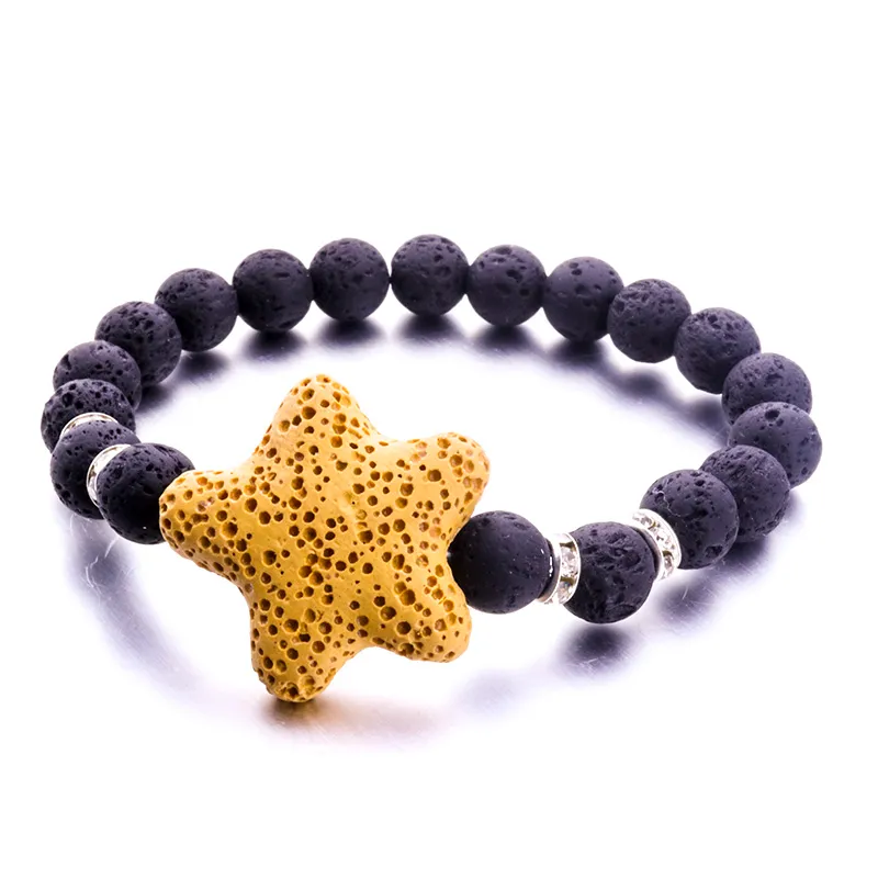 8mm Black Lava Kamień 25mm Starfish Charm Bransoletka Aromaterapia Dyfuzor Oleju Bransoletka Dla Kobiet