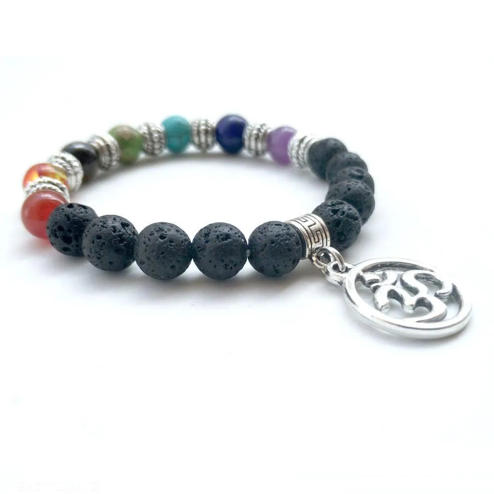 Tree Of Life OM Pendant Bracelet With Natural Black Agate Stone Charm ...