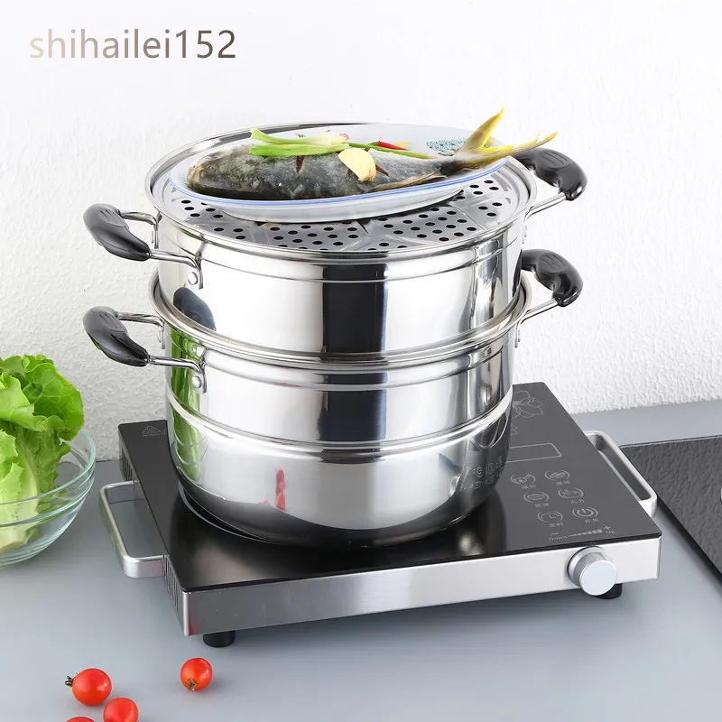 Cuiseur à légumes empilable en acier inoxydable à 3 niveaux - Avec insert vapeur avec couvercle en verre - Pour toutes les surfaces de cuisson
