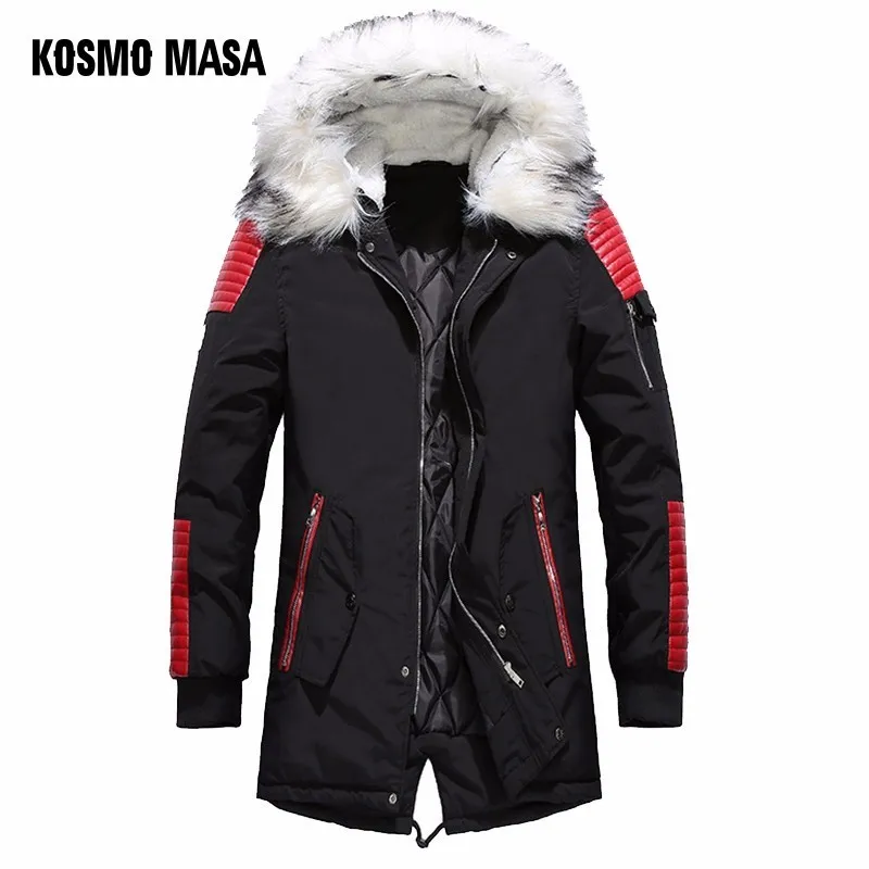 KOSMO MASA Nero Lungo Uomo Giacca Invernale Da Uomo Caldo Pelliccia Con Cappuccio 2018 Uomo Giubbotti E Cappotti Cerniera Imbottiture Uomo Parka MP029