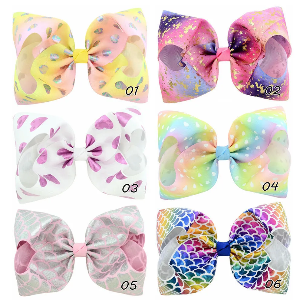 8インチJojo Bow Grosgrain Ribbon HairBowsクリップブティックヘアボウズ付きベビーガールアクセサリー9350845