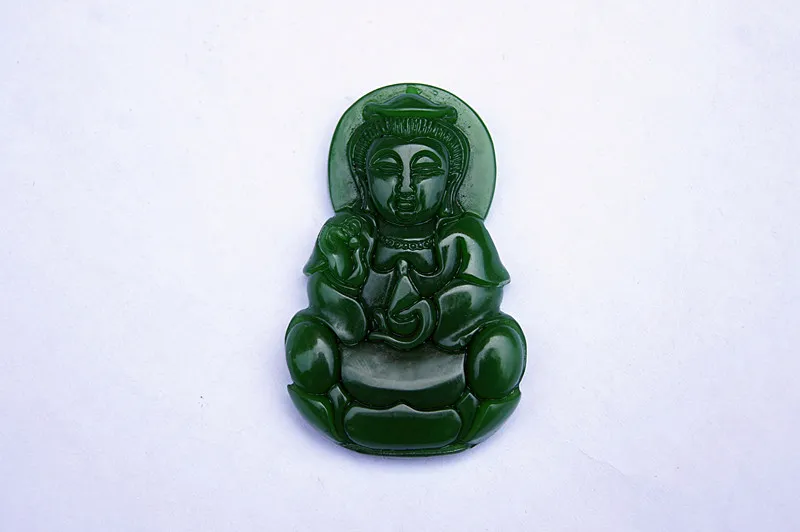 Gratis leverans - vacker yttre mongoliet Jade gudinna av Mercy Amulet. Handskuren halsband hängsmycke.