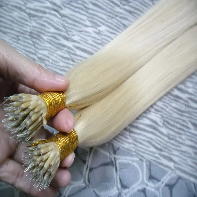 100s remy micro perline estensioni di capelli umani europei 14 colori capelli vergini peruviani nero marrone biondo piano a nano anello capelli 100g