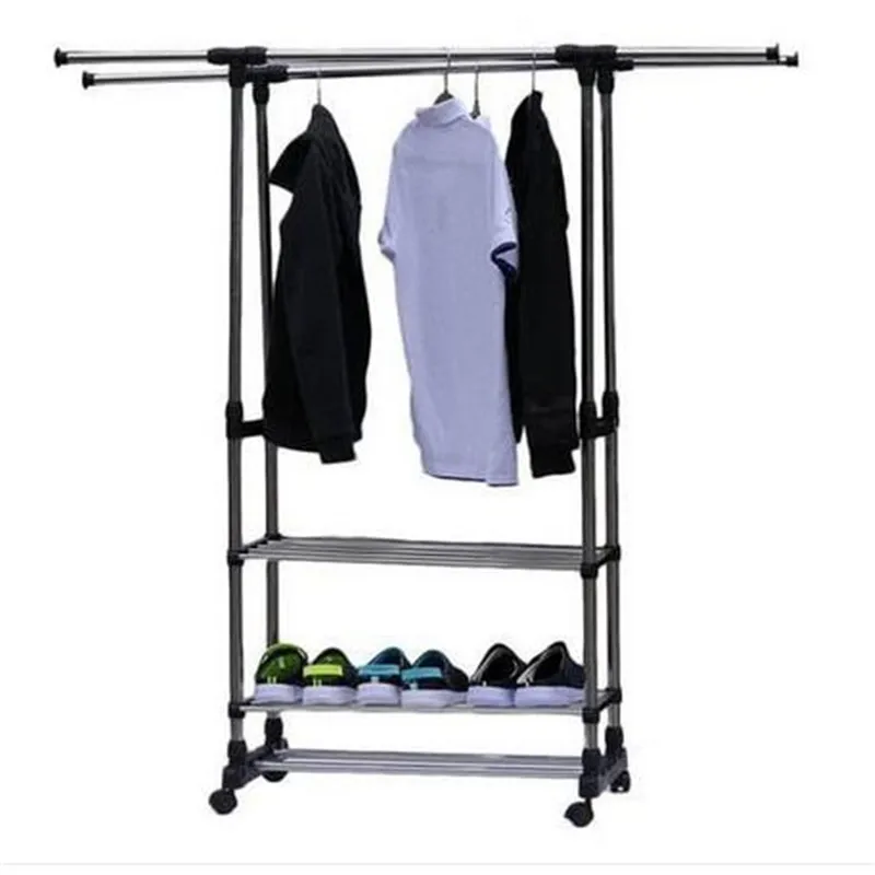 2018 Hot Dual Bars Horizontal Vertical 3 Tiers Stainless Steel Clothing Garment Shoe Rack Storage Holders & Racks