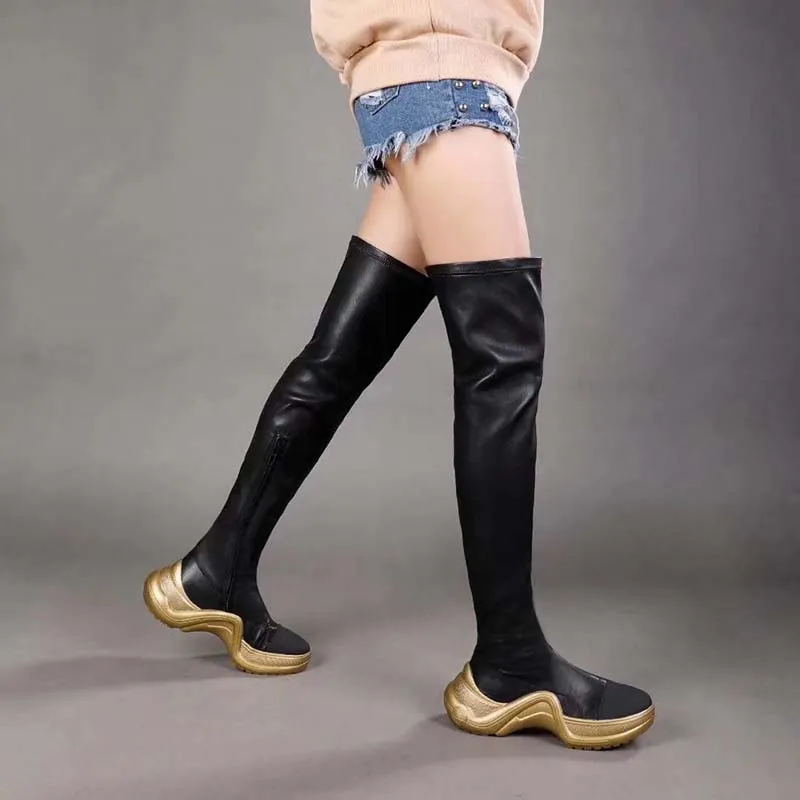 Hot Sale Women Boots Autumn Winter Ladies Fashion Flat Bottom Boots Shoes Over The Knee Thigh High Suede Long Boots Brand Size 35 41