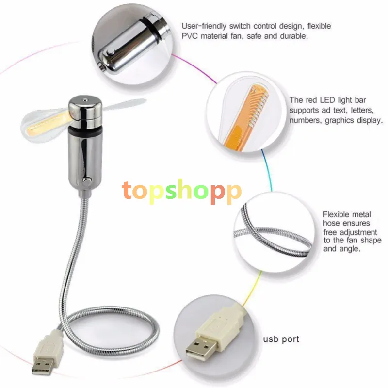 Nuovo gadget USB regolabile durevole Mini luce LED flessibile Ventola USB Orologio da tavolo Orologio da tavolo Gadget fresco Visualizzazione in tempo reale DHL di alta qualità