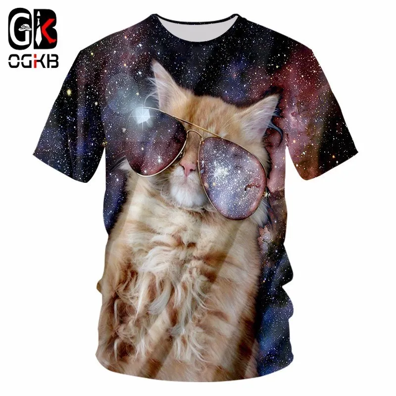 Ogkb män casual tshirts print alien katt cool t-shirt man hip hop streetwear skjortor homme kortärmad o neck tees unisex djur