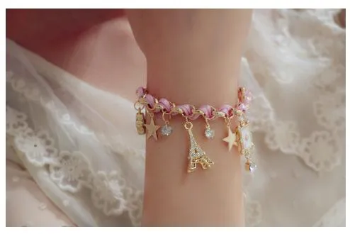 Koreaanse mode ster bloem poker lederen touw toren kroon armband enkel