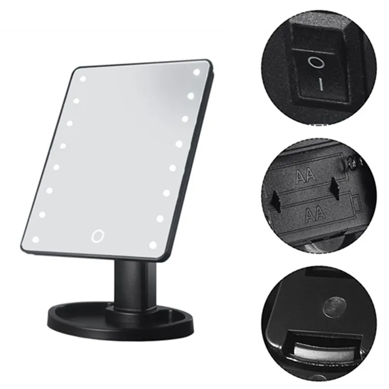 LED-Touchscreen-Make-up-Spiegel, professionelle Kompaktspiegel mit 16/22 LED-Leuchten, Leuchtdichte, verstellbar, 360° drehbar, J1430