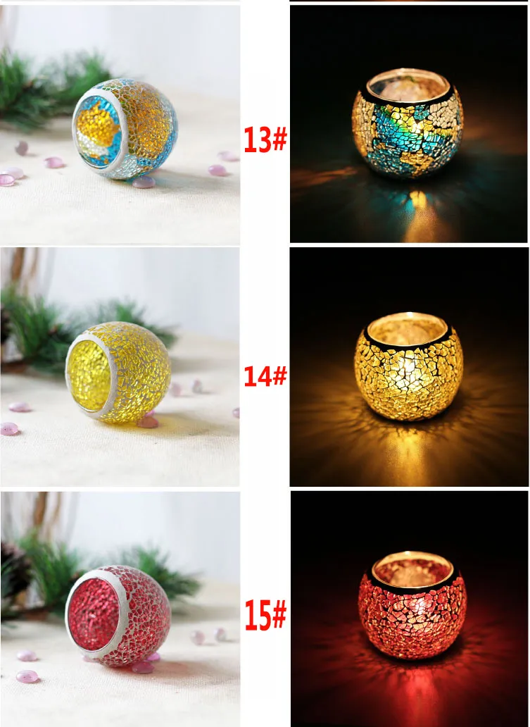 Crystal Mosaic Glass Candle Holder Candlestick Centerpieces för Alla hjärtans dag Bröllopsdekoration Candle Lantern Inte Candle WX9-319