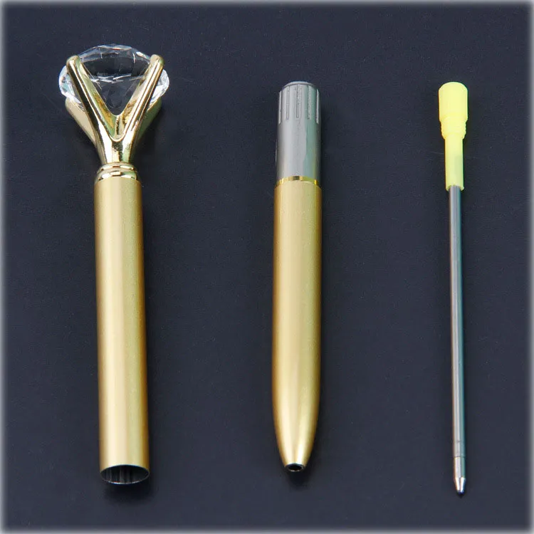 Big Carat Diamond Crystal Pen Gem Ballpoint Pen Ring Wedding Office Metal Ring Roller Ball Pen Fashion School Office Supplies