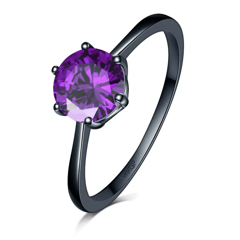 Toppkvalitet Antik Zircon Ring Lila / Grön / Röd Färg 7mm med 6 Paw Stud Ring Black Gold Fylld Lover Ring för kvinnor Partihandel 011745