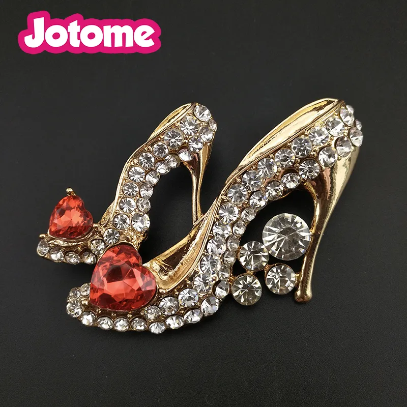 Gold Tone Alloy Crystal Rhineastone High Heel Shoes Brooches Luxury Women Shoes Brooch Pin