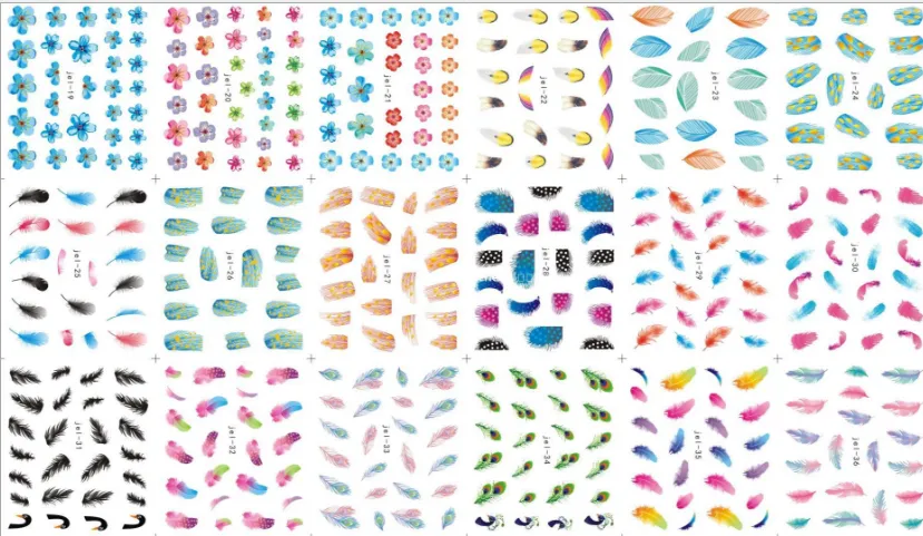 48 vellen Mix Kleur Transfer Folie Nail Art Flowers Sticker Decal voor Poolse Care DIY Universe Nail Art Decoretion