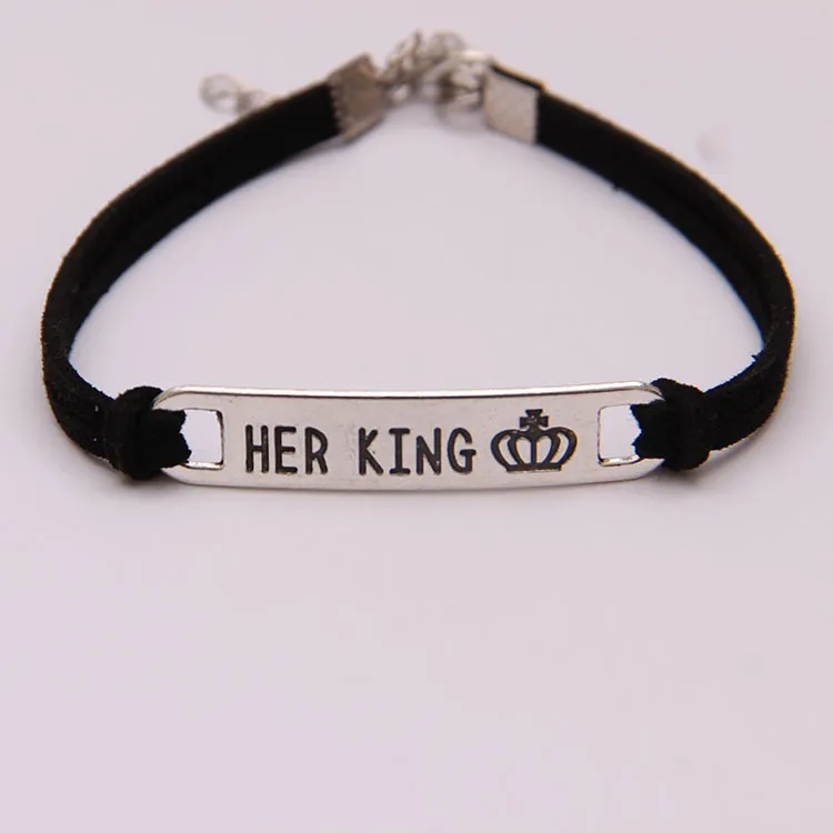 Par hennes kung hans drottning armband bangle manschetter metall graverad brev krona tag charm mode smycken för kvinnor män droppe frakt