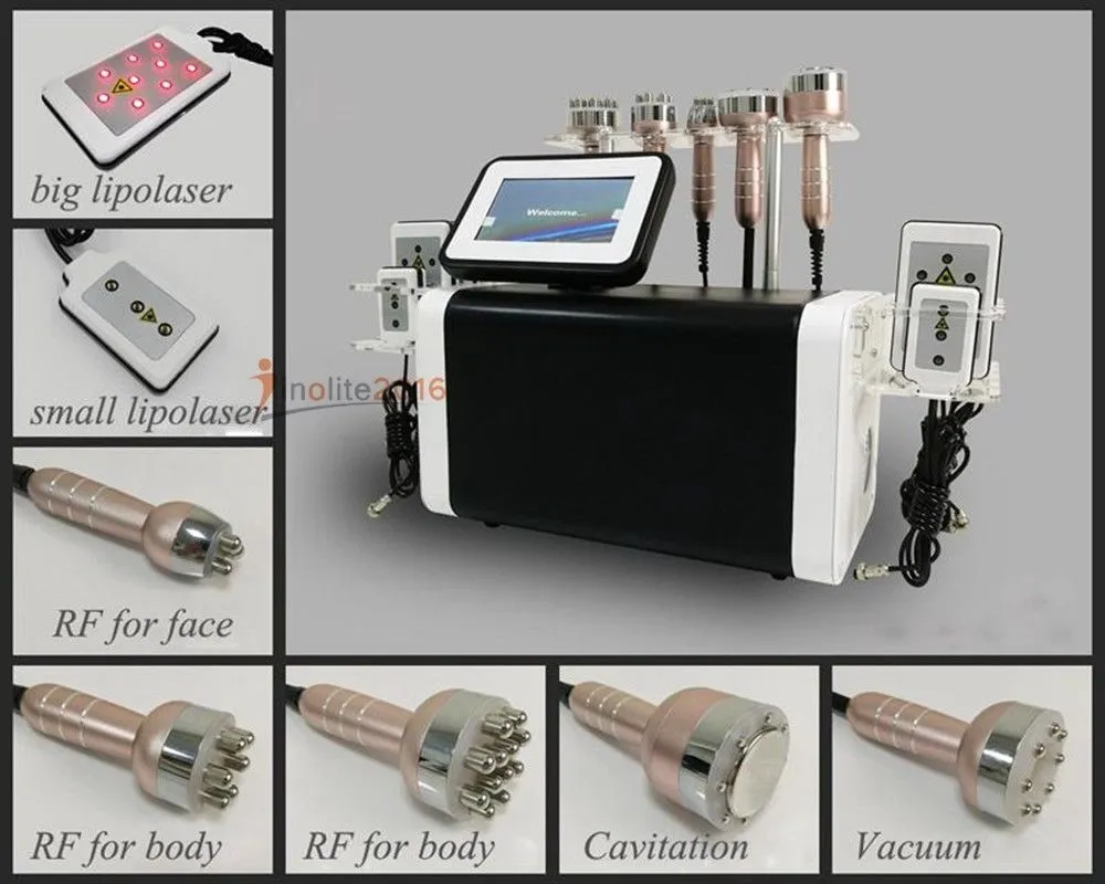Portabel 6Inl Lipolys Kavitation Slimming Lipo Radiofrekvens RF Vakuumcellulit Ultraljud Laser Machine Kroppsform Skinlyftning Stram