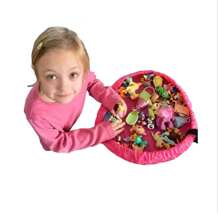 Panier de rangement pour jouets et tapis de jeu pour briques de construction – Sac de rangement pliable en toile avec cordon de serrage – Pour enfants