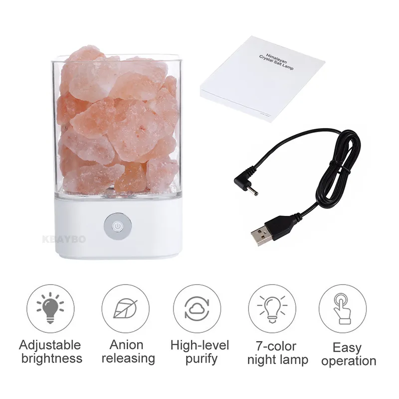 DHgate Himalayan Salt Crystal USB Lamp Purifies Air Mood Lighting Warm Glow Bedroom Night Light Lights Lighting