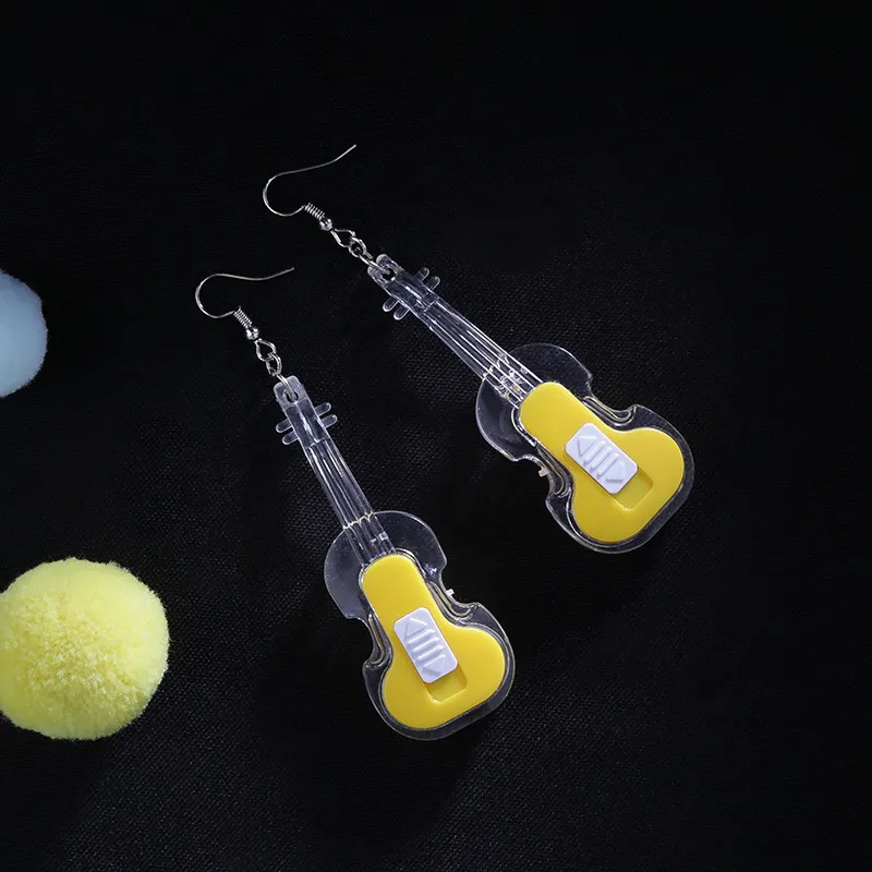 Korean fashion temperament colorful luminous guitar /violin /Banana Earrings female personality ear jewelry earrings LZ1766