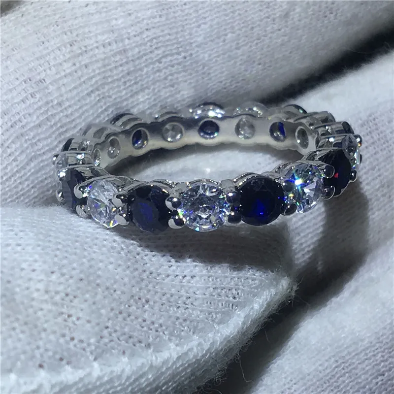 Klassieke Vrouwelijke Infinity Ring 925 Sterling Zilver Blauw 5A Zirkoon CZ Engagement Wedding Band Ringen voor Vrouwen Bruids Sieraden