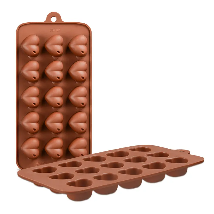 15 furos forma de coração moldes de chocolate diy decoração do bolo de silicone geléia de gelo amor presente moldes de chocolate ferramentas de cozimento