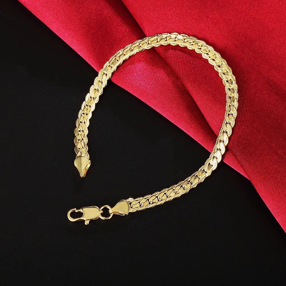 Wholesale Cheap 18K Real Gold Plated 5MM Snake Chain Bracelet & Bangles Length 20CM Fashion Jewelry For Men and Women 