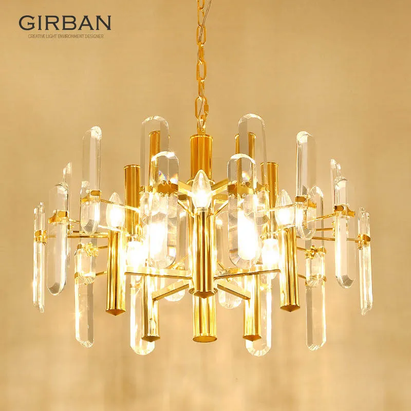 Modern crystal led chandeliers Lamps golden pendant lights glass suspending lamp fixture Living room hanging light