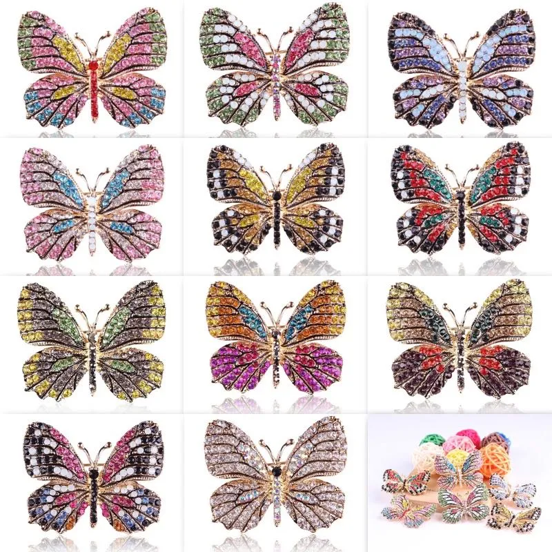 Fashion Colorful Rhinestones Brooches Alloy Plating Butterfly Animal Brooch Women Design Jewelry Full Rhinestone Exquisite Pins