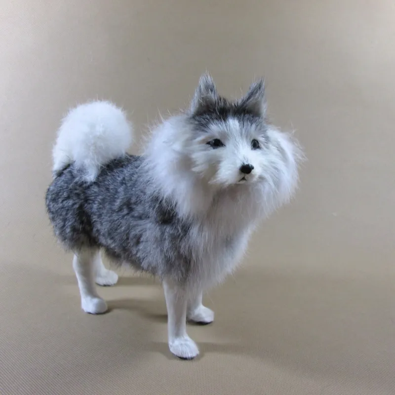Dorimytrader Simulatie Dieren Hond Zachte Realistische Husky Pluche Speelgoed Polyethyleen Bont Handwerk Woondecoratie Pop Gift 20x10x13cm