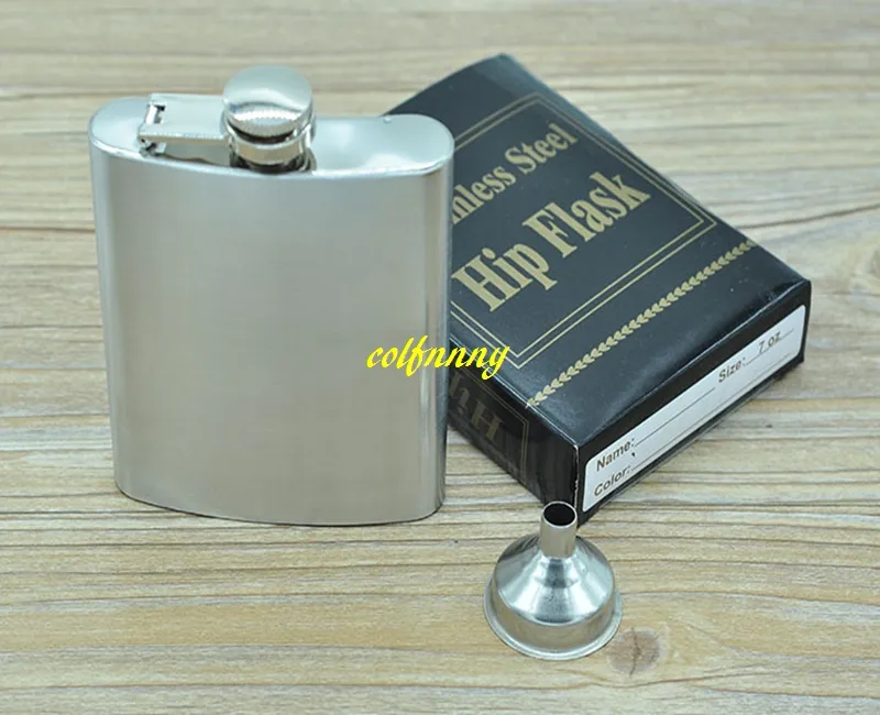 50pcs/lot Fast shipping Mini Portable 7oz Stainless Steel Hip Flask Pocket Liquor bottle With funnel