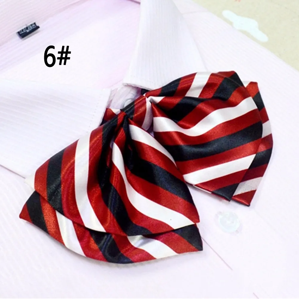 New Arrival School Style Girls Bow Pure Lady Dress Tie Collar Women Multi Style Stripe Pattern Silk Bow Ties For Ladies 2 piece