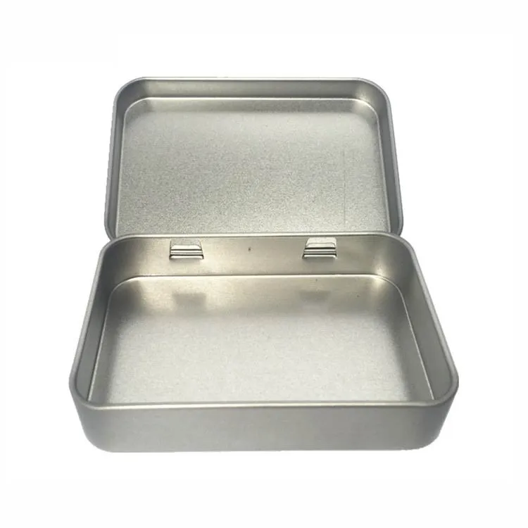 Plain silver tin box 8.8x6x1.8cm, rectangle tea mint candy business card usb storage box case