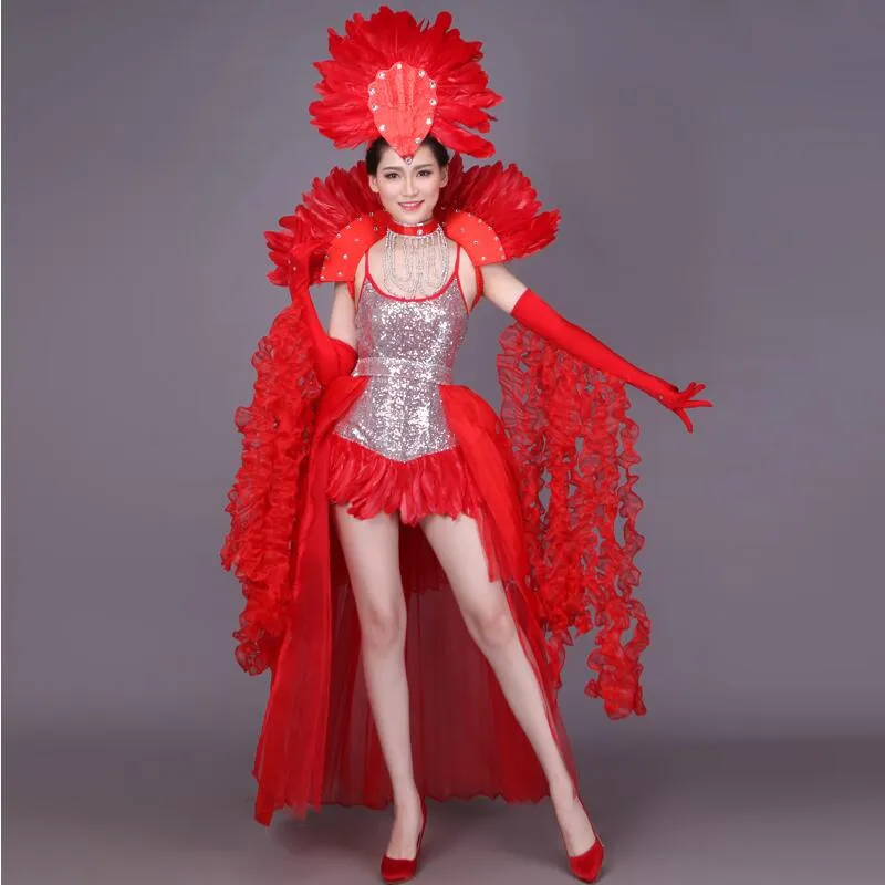 새로운 패션 여성의 섹시한 무대 착용 밸리 댄스 의상 나이트 클럽 댄스 Samba 리오 카니발 벨리 댄스 의상 깃털 헤드 조각