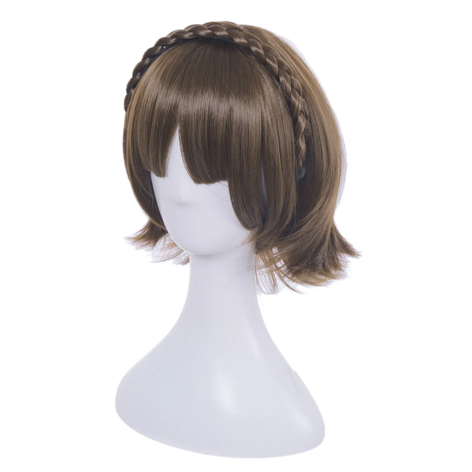Persona5 P5 Makoto Niijima Brown Short Cosplay Wig Braided Styled