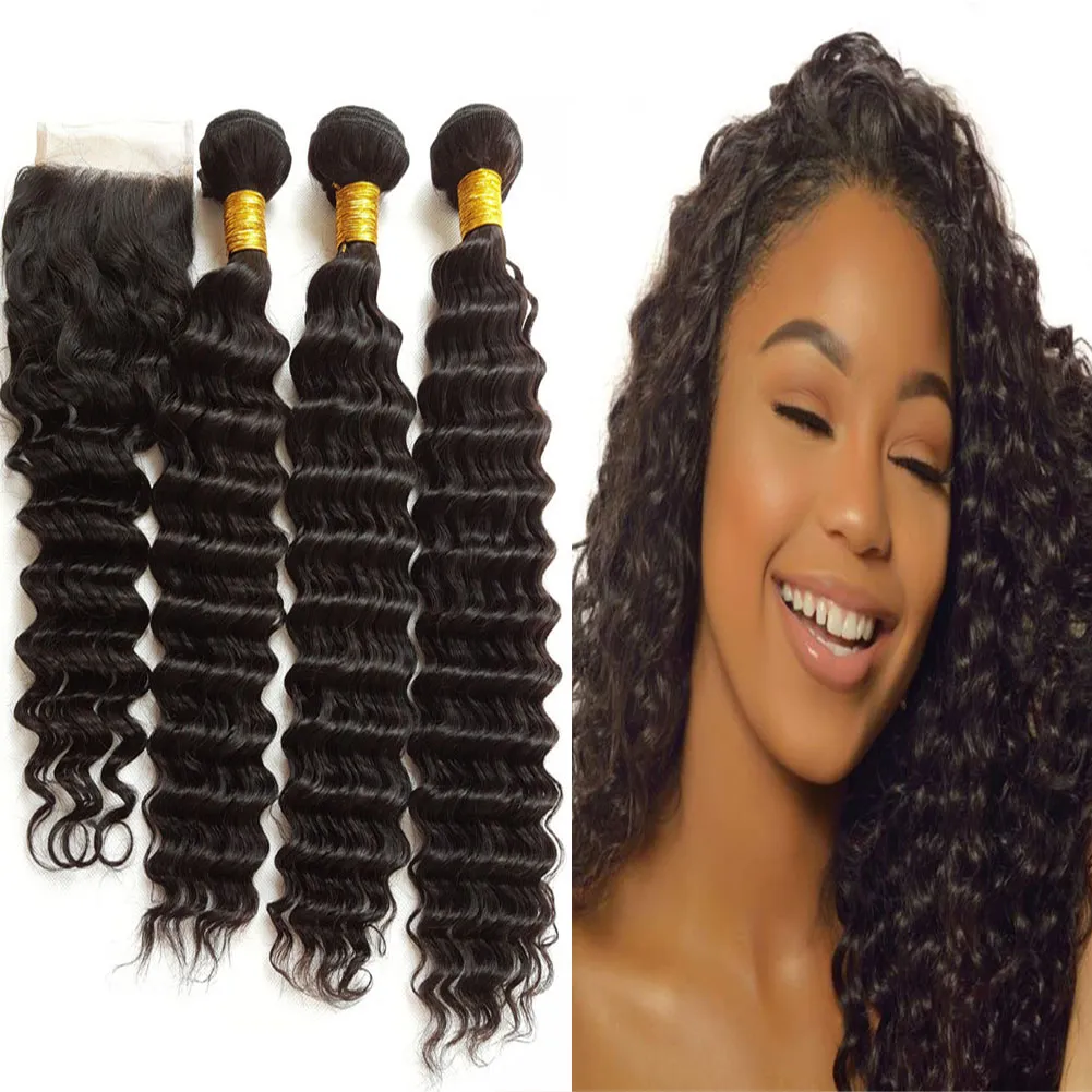 Brazilian Pineapple Wave 100 Unprocessed Virgin Brazilian Hair 3 Bundles With Closure Deep