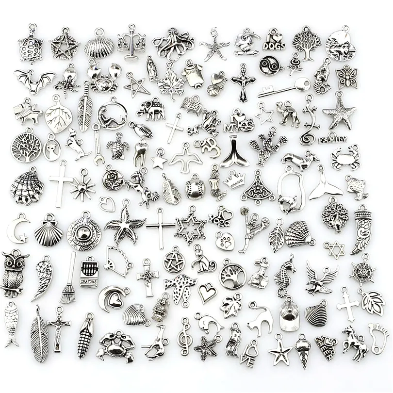 Mix Charms 120st Vintage Antik Silver Mini Life Legering hänge DIY smyckestillverkning