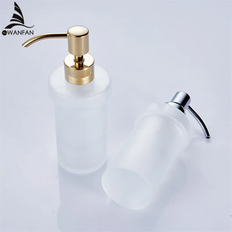 200ml Liquid Soap Dispensers Frosted Glass Brass Head Toilet Shower Dispenser Bottles Hotel Bathroom Soap Dispenser 9058