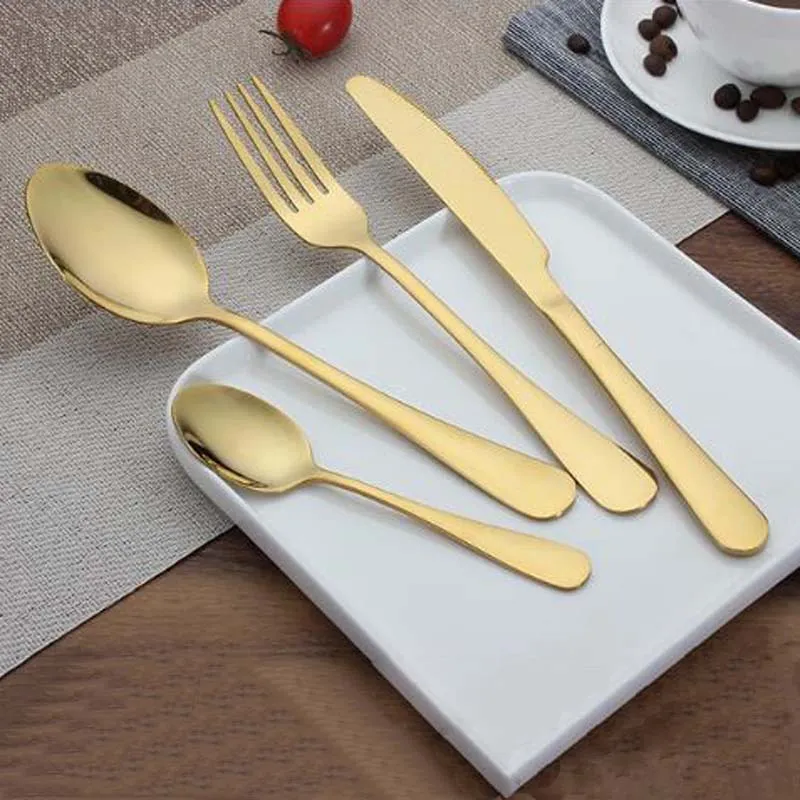 Guldpläterad bestick sked gaffel kniv te sked matte guld rostfritt stål mat silverware serverredskap utensil