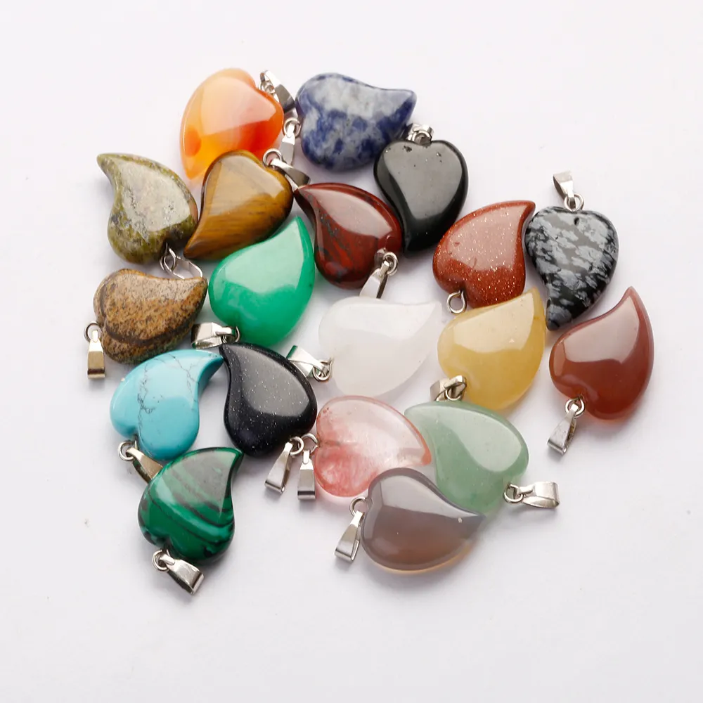 Hot Lovely Crooked Love Heart Shaped stone Pendants Mixed Crystal Quartz Healing Charms Pendant for Jewelry making Necklace Earrings free