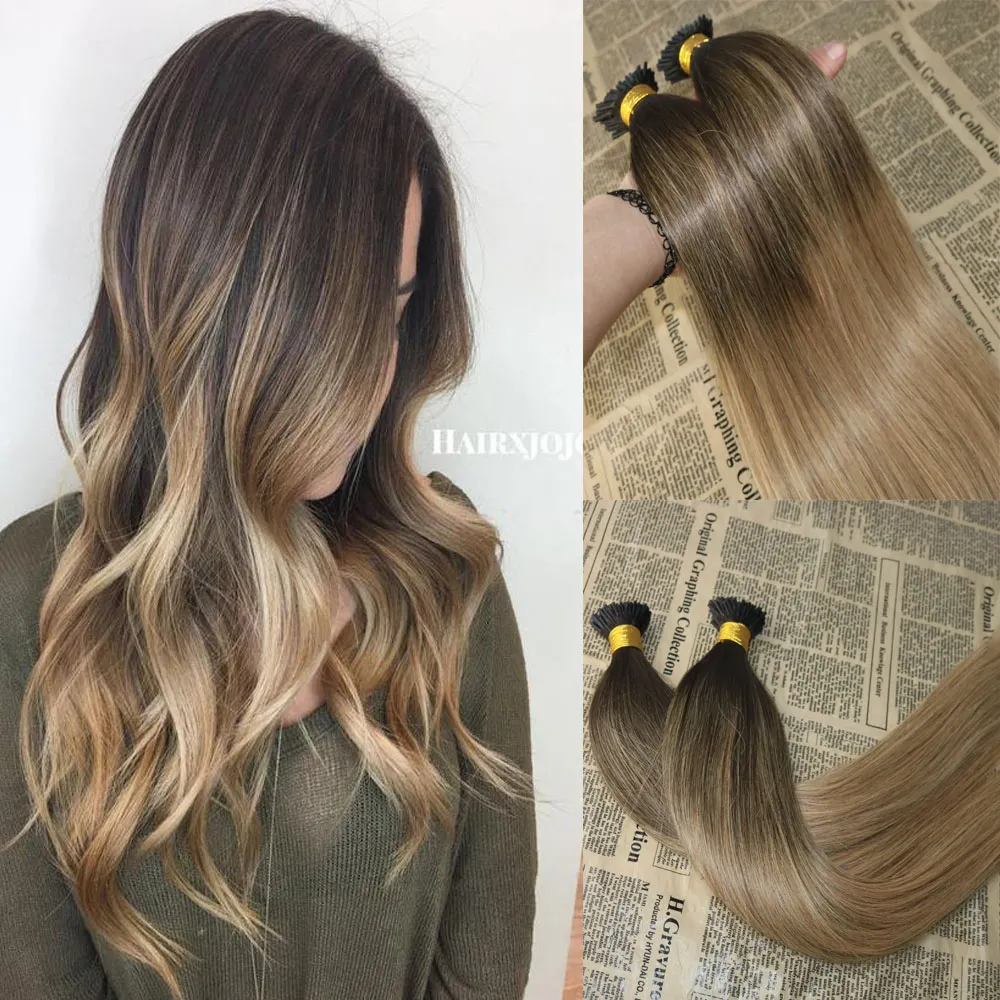 Balayage Human Hair I tip Extensions Omber #2 Fading to #12 I Tip Fusion Prebonded Hair Extensions Stick Keratin I Tip Hair 100g