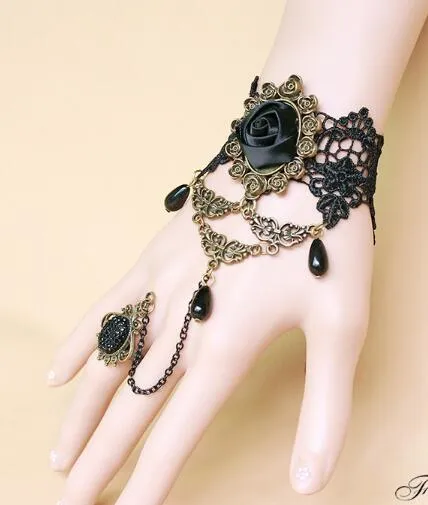 Hot Style European And American Black Rose Lace Armband Beaded Band Ring Smycken Mode Klassisk Utsökt Elegans