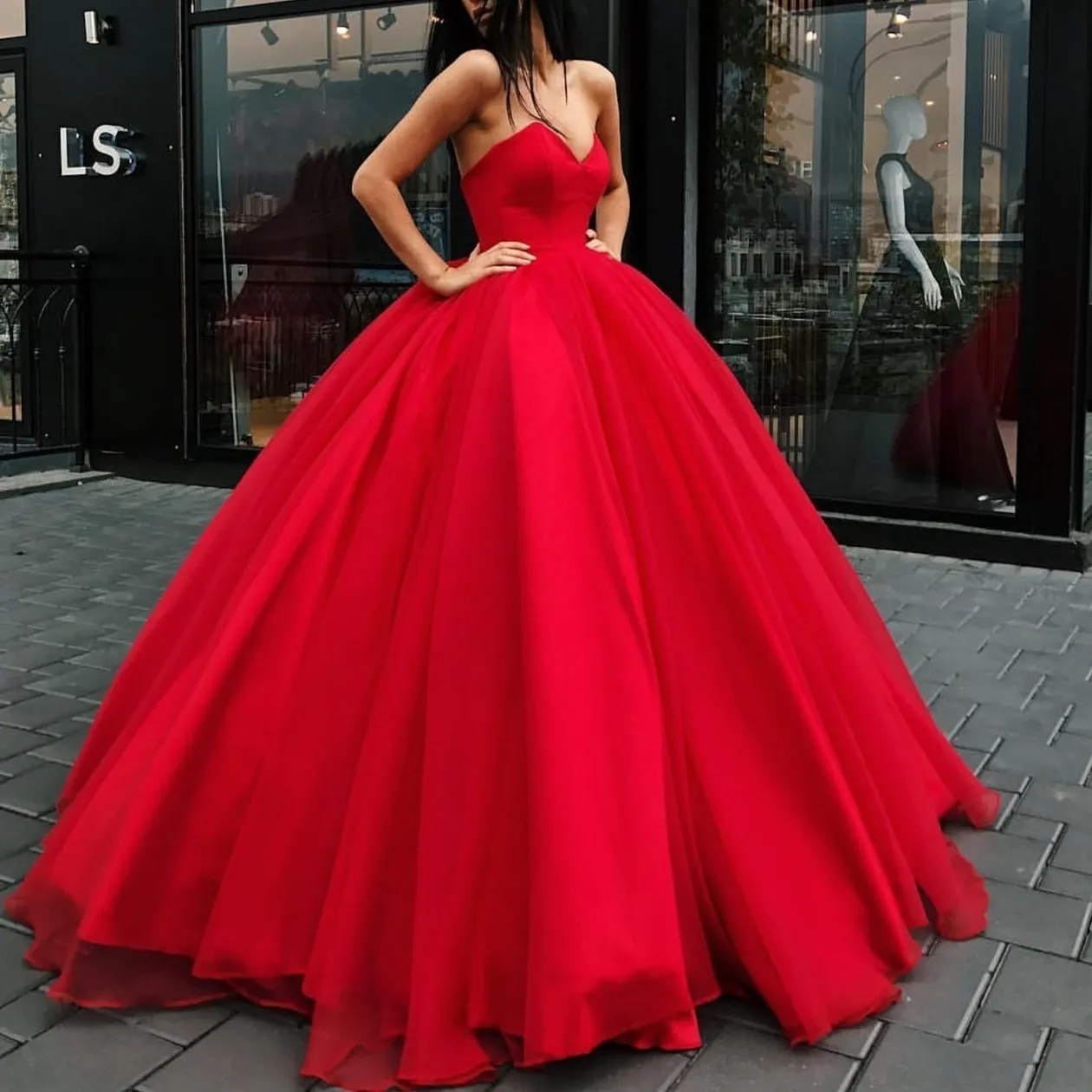 Strapless Ruffle Tulle High Low Ball Gown Tiered Simple Prom Dress ARD –  SheerGirl