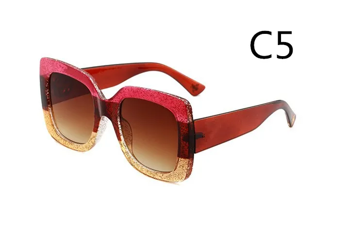HOT 0083 Mode-Sonnenbrille für Damen, 5 Farben, Rahmen, glänzendes Kristall-Design, quadratisch, großer Rahmen, heißes Damen-Design, UV400-Linse, Qualität A+++, MOQ=10