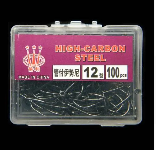 100pcs/box Fishing Hook Carbon Steel Fish Jig Hooks with Hole