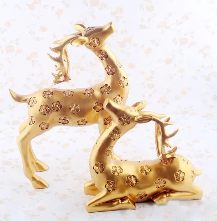 Christmas promotional home decor couples polyresin deer statue animal figure resin ornaments/crafts