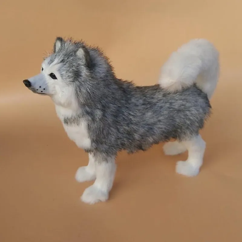 Dorimytrader Squatting Dog Realistic Husky Plush Toy Polyetylen Furs Hantverk Simulering Pet Dogs Hem Dekoration Docka Kids Gift