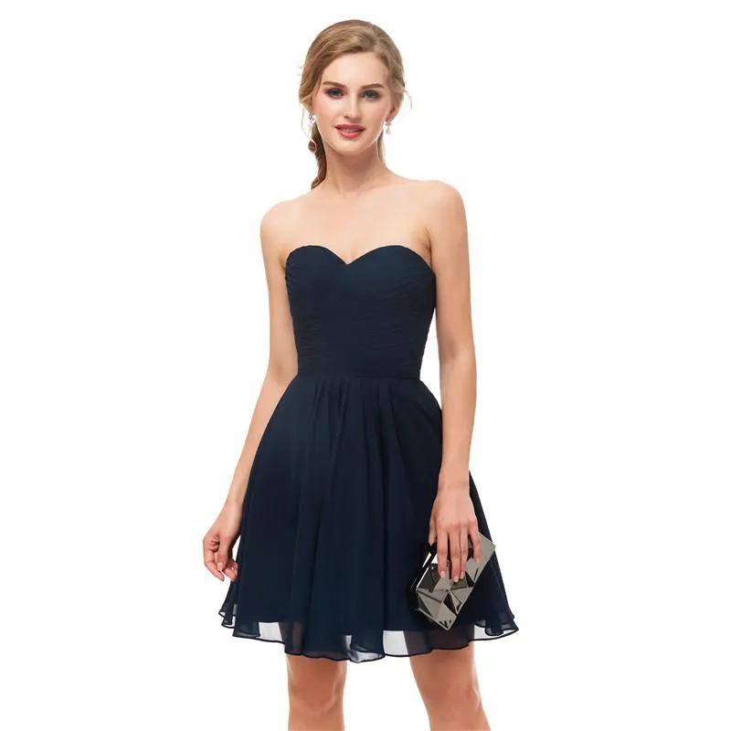 2019 Cheap Under 50 Navy Blue Short Mini Homecoming Navy Blue Dress Sweetheart Neck Zipper Back For Beach Bridesmaid Dresses Prom Gowns In Stock From Magicdress2011 61.31 DHgate.Com