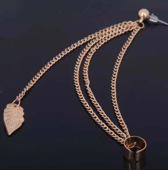 Hot Fashion Women Girl Stylish Punk Rock Leaf Chain Tassel Ear Cuff Wrap Gold Silver Tone Earring Jewelry