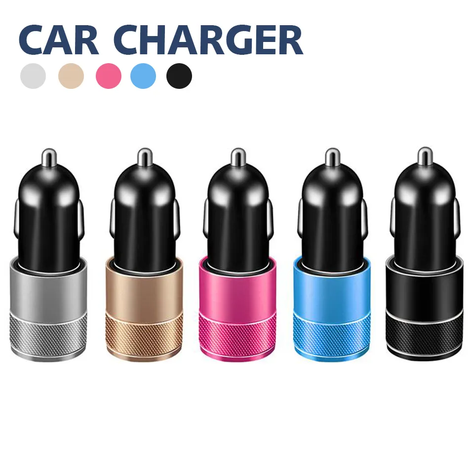 Caricabatteria da auto Dual Charging Ports 5V / 3.1A Adattatore per caricabatterie da viaggio portatile con caricatore USB a luce LED per iPhone iPad Samsung Huawei LG